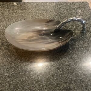 Elegant Gray Decorative Bowl with Silver Handle